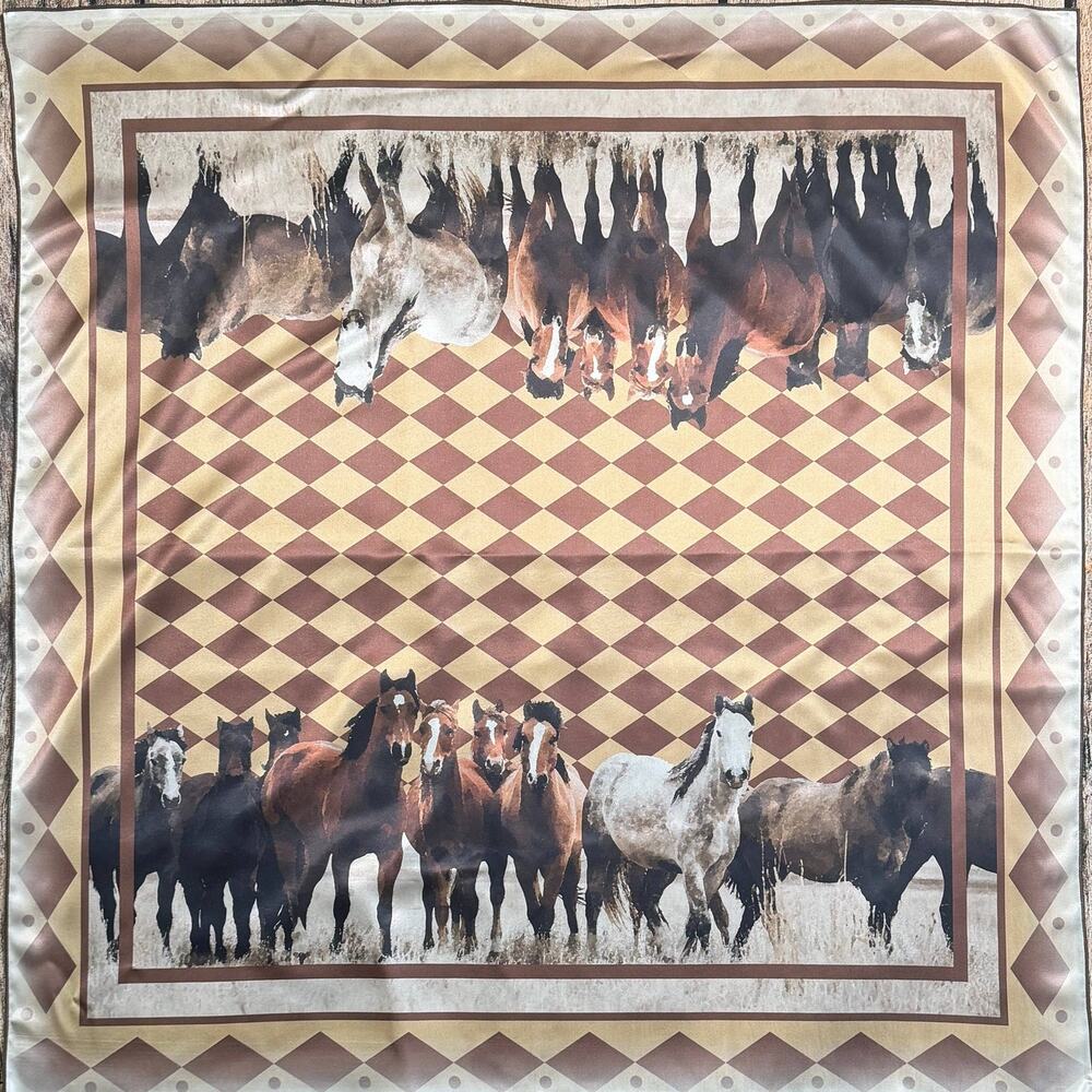 Brown Horses Print Wild Rag 36x36 Silky Polyester